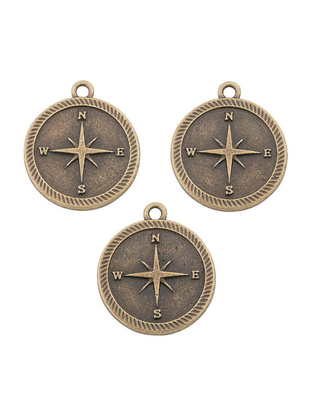 Antique Goldtone Compass Charms - Craft Supplies - 12 Pieces